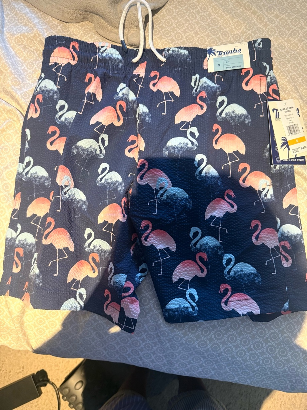 Trunks Flamingo Print Swim Shorts - Navy with Pink Flamingos